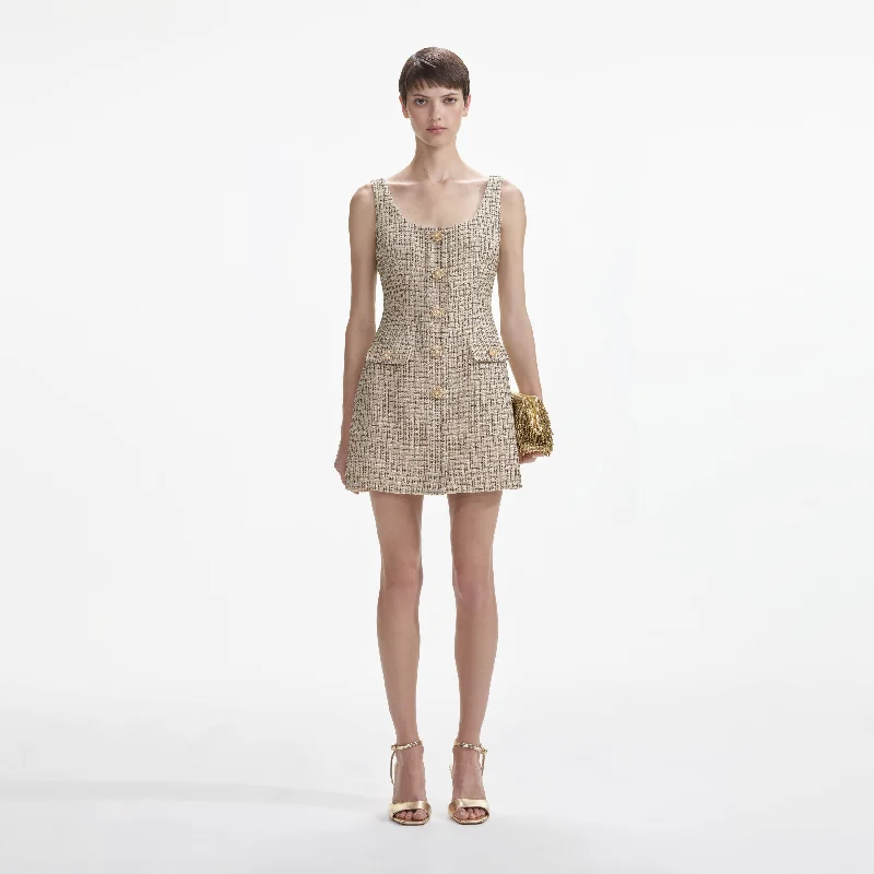 mini dresses-perfect for evening walksGold Boucle Mini Dress