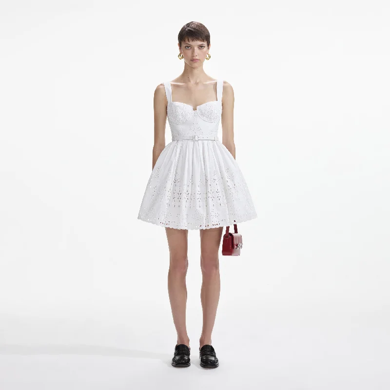 mini dresses-perfect for after-party wearWhite Cotton Broderie Mini Dress