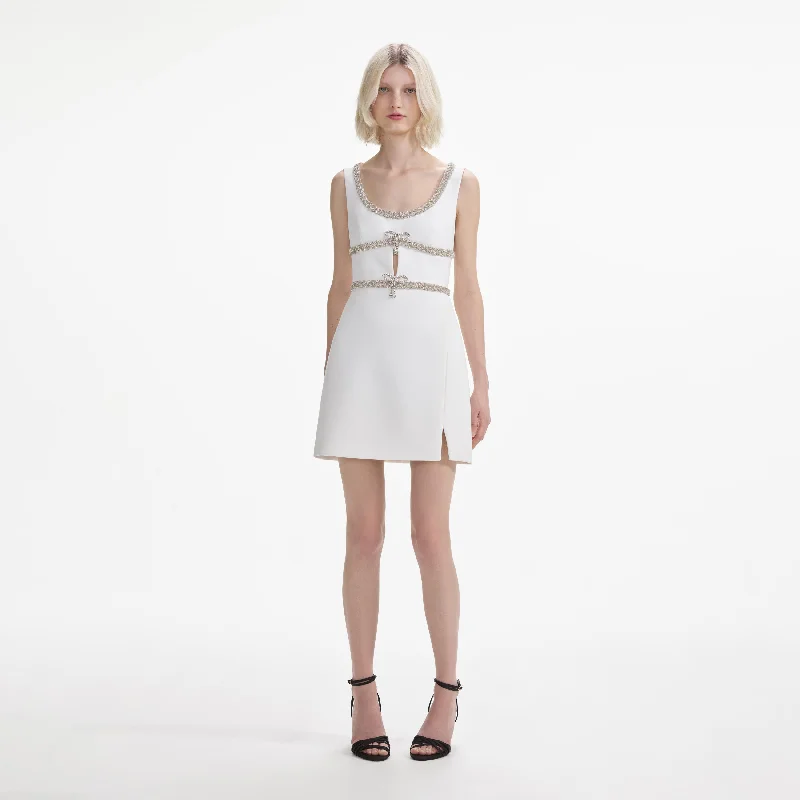 mini dresses-for every seasonal eventWhite Diamante Bow Trim Mini Dress