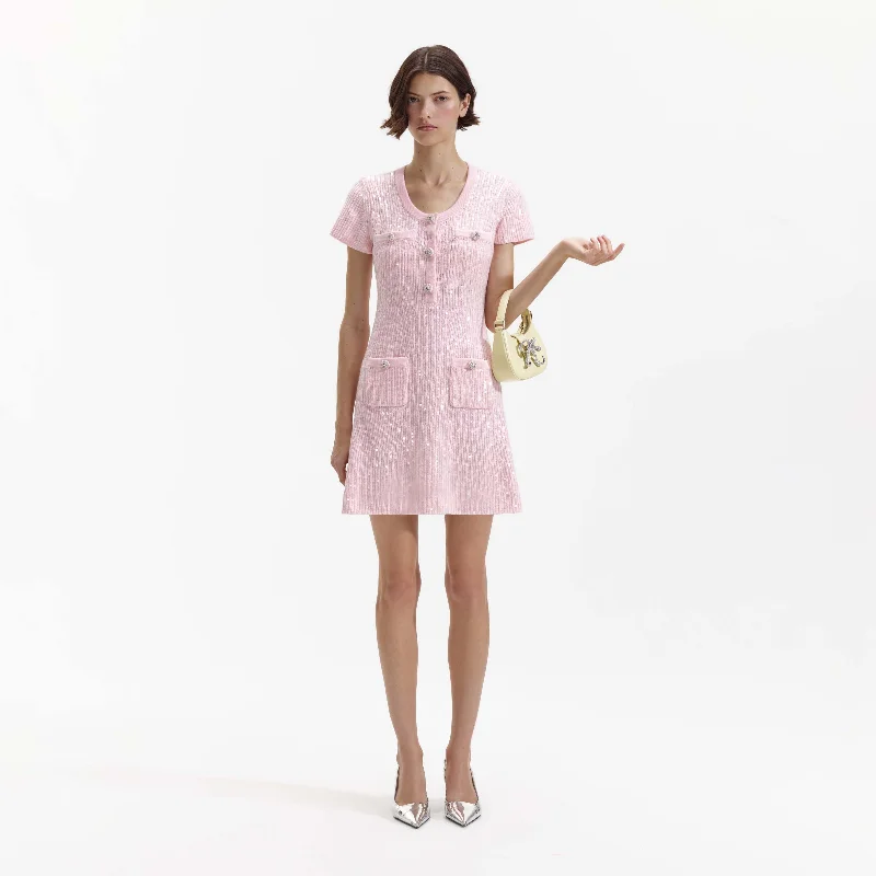 mini dresses-perfect for laid-back daysPink Sequin Knit Mini Dress