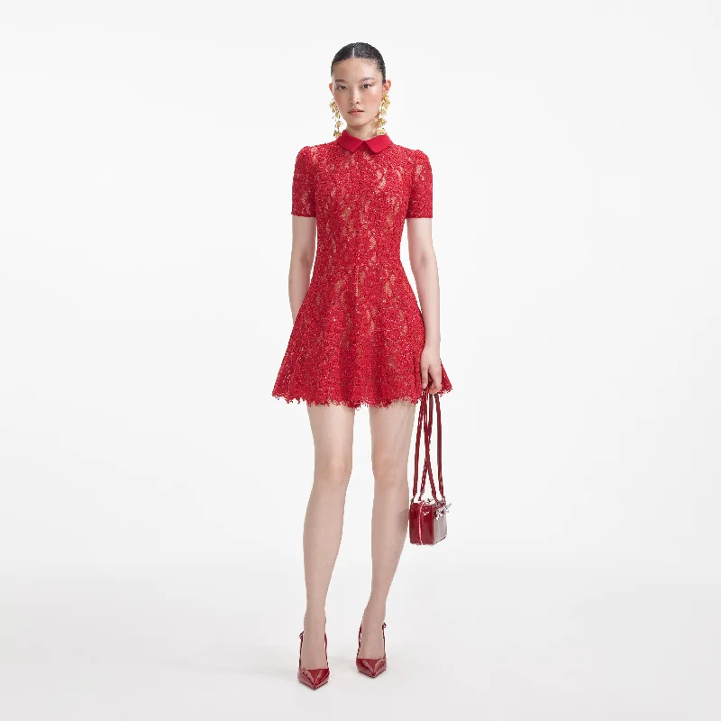 mini dresses-perfect for spring vacation stylesRed Sequin Lace Mini Dress