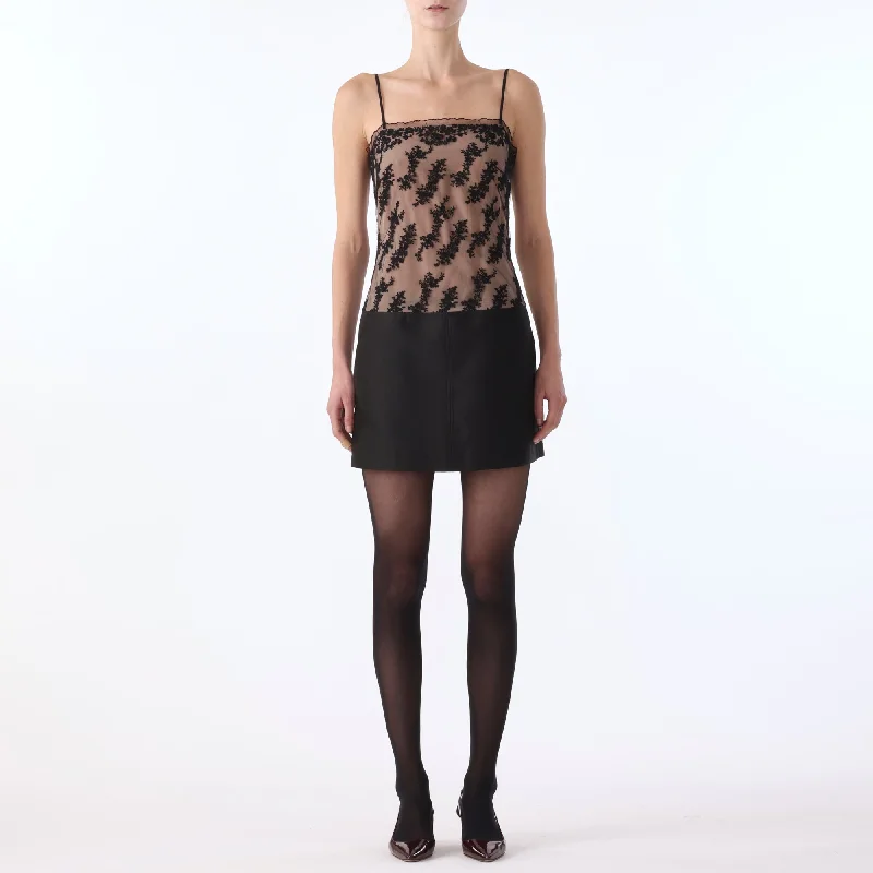 mini dresses-perfect for an elegant brunchS/L MINI EMBRIODERD LACE TULLE DRESS W/ COMBO