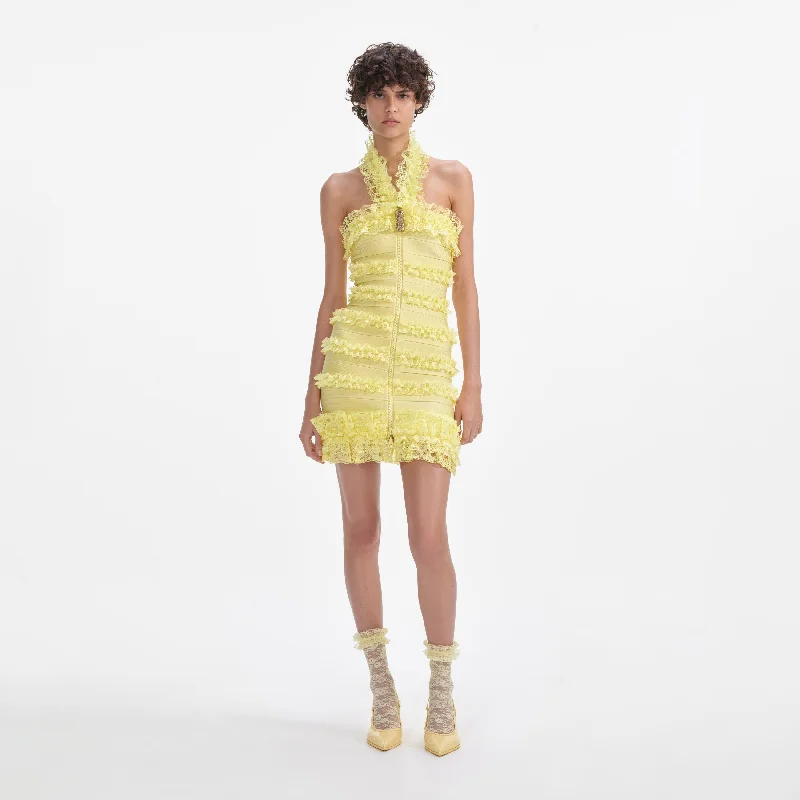 mini dresses-perfect for every dayYellow Knit Zip Ruffle Mini Dress