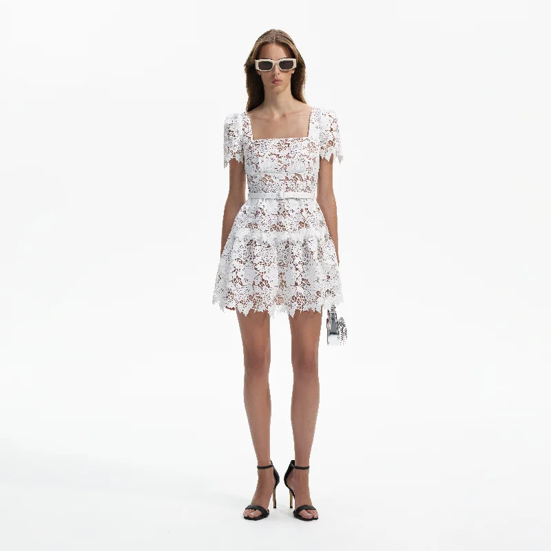 mini dresses-perfect for day-time eventsWhite Lace Mini Skater Dress