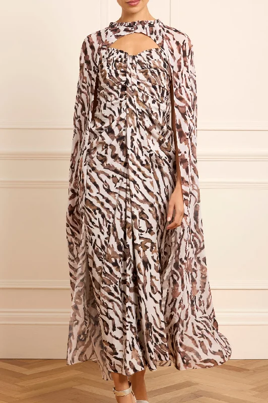 Formal satin maxi dresses with tulle skirts-Zebra Chiffon Long Cape